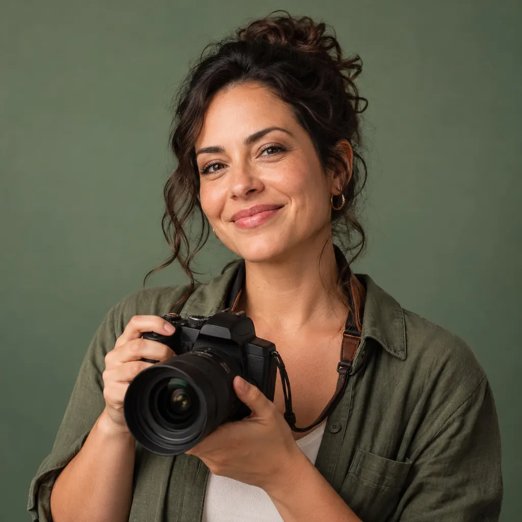 Fotógrafo de casamento segurando a câmera